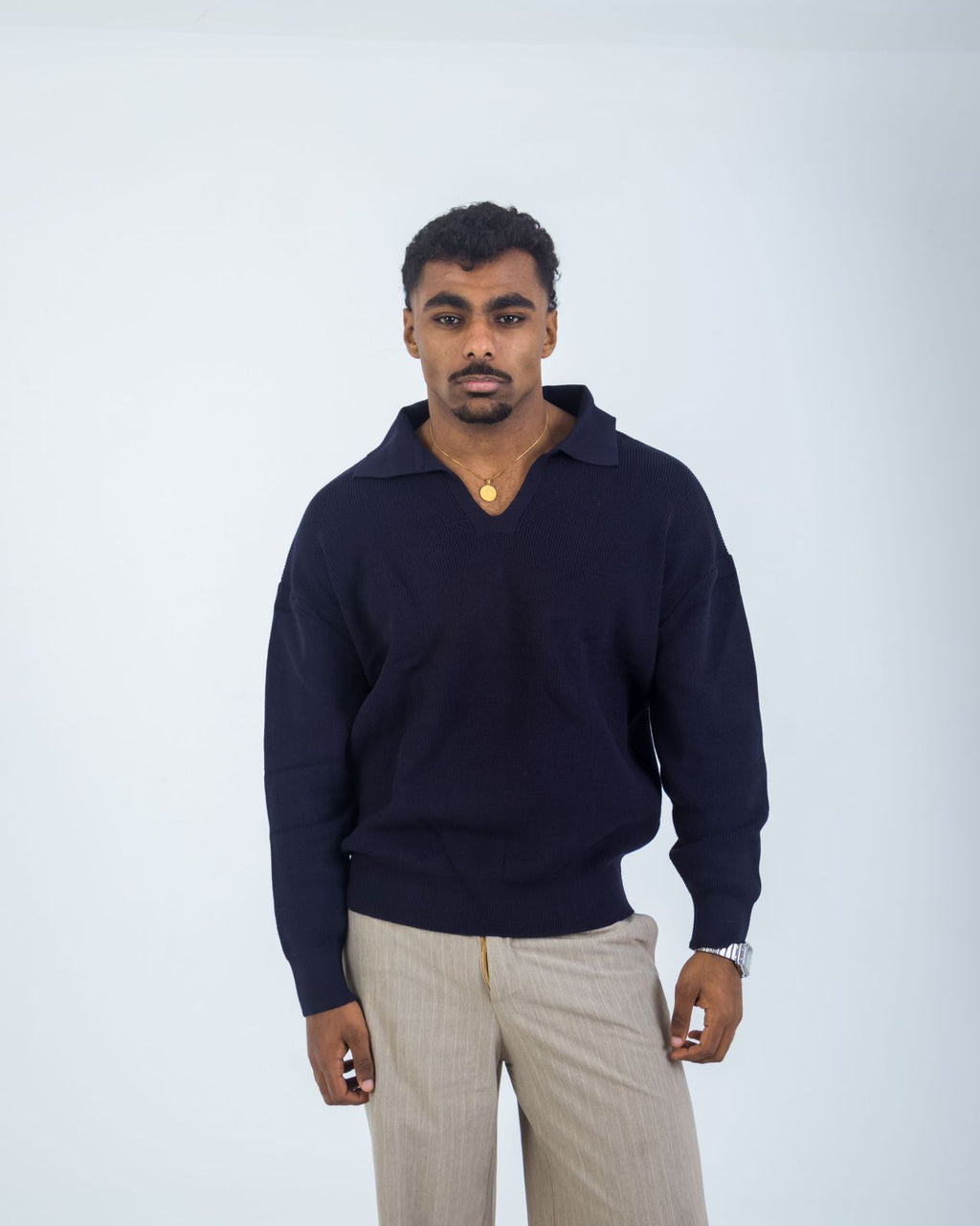 Tales Knitted  Navy Polo Sweater