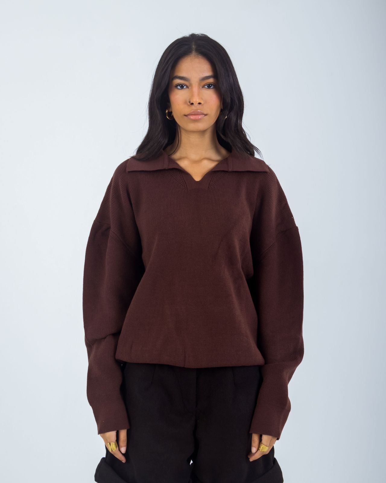 Tales Knitted Brown Polo Sweater