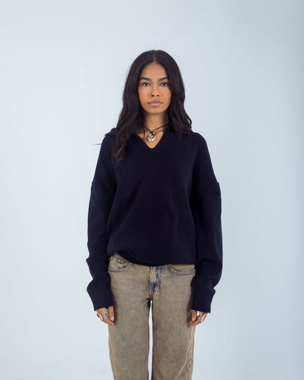 Tales Knitted  Navy Polo Sweater