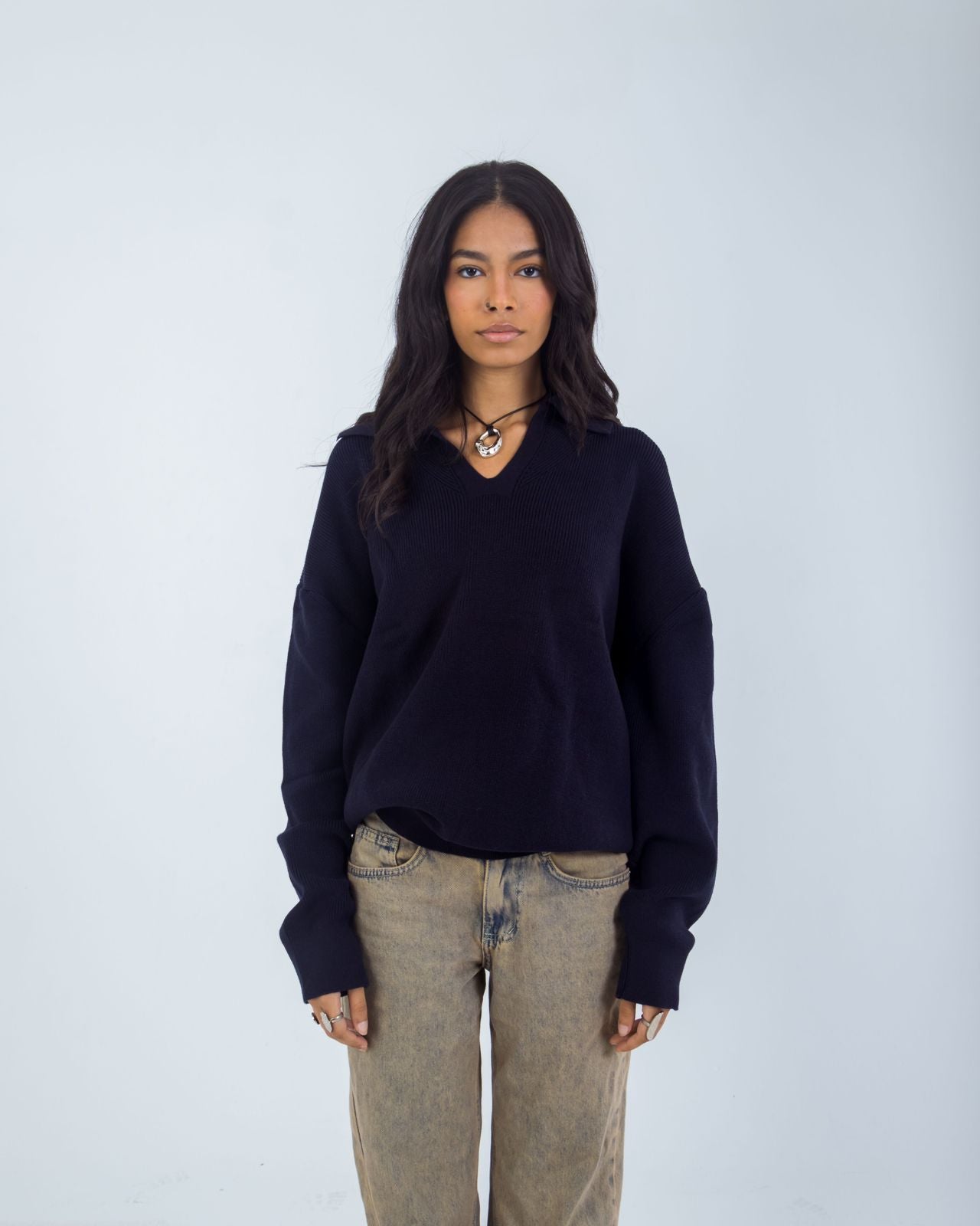 Tales Knitted  Navy Polo Sweater
