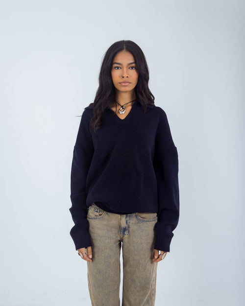 Tales Knitted  Navy Polo Sweater
